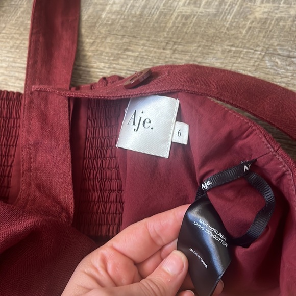 AJE Linen Burgundy Crop Top Size 6 - Picture 2 of 5